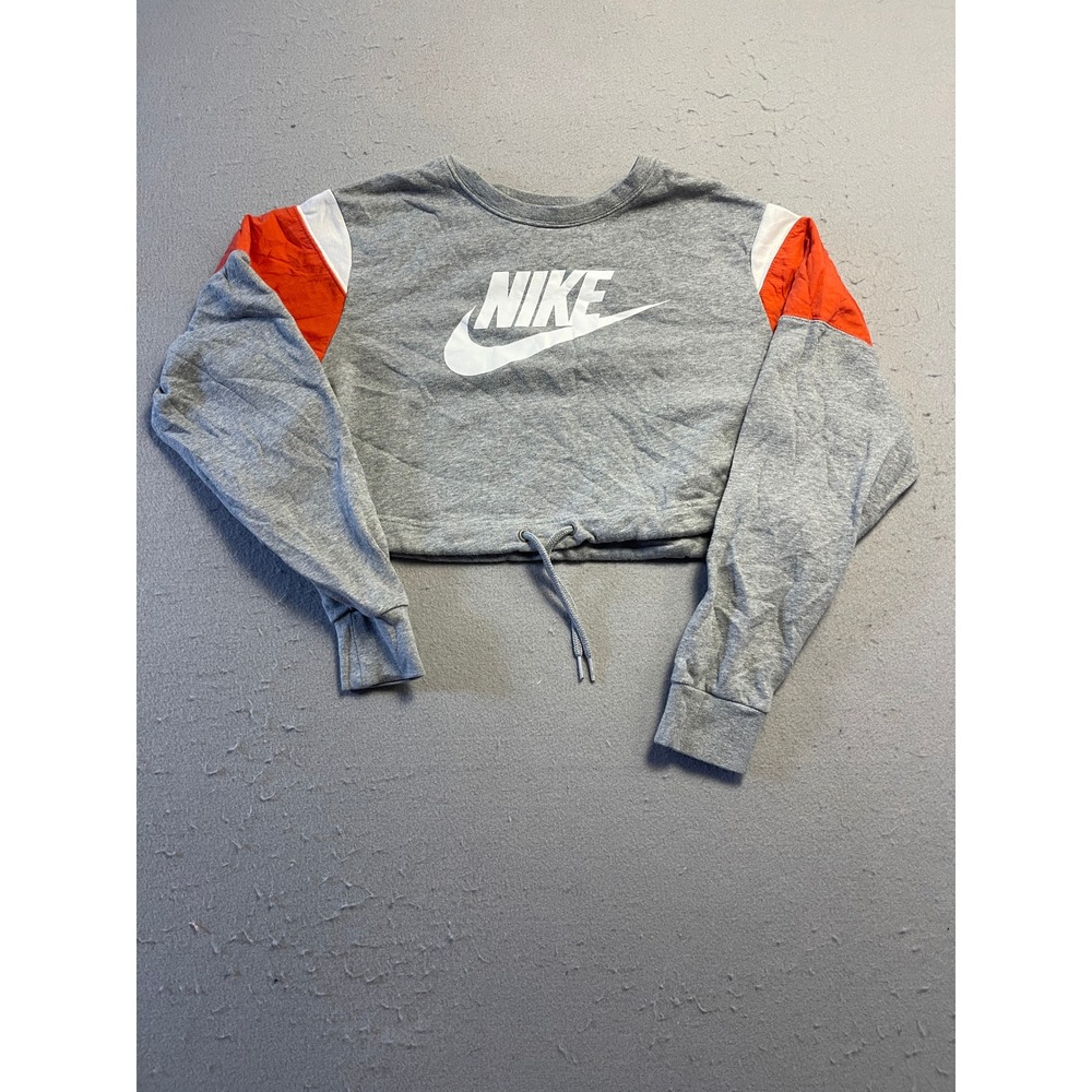 Nike Cropped Sweatshirt Fleece Gray Orange White XS Womens